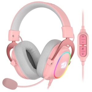 USB RGB Gaming Headset with Mic – Pink Over-Ear Headphones