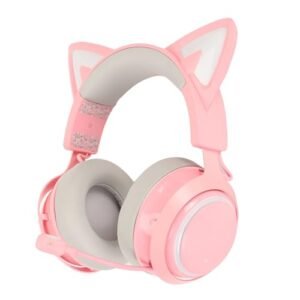 Pink Cat Ear RGB Gaming Headset with Mic – Over-Ear Headphones