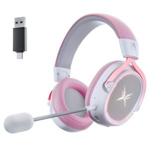 Wireless RGB Gaming Headset with Mic – Pink Over-Ear Headphones