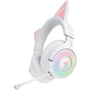 RGB Cat Ear Gaming Headset with Mic – White LED Headphones